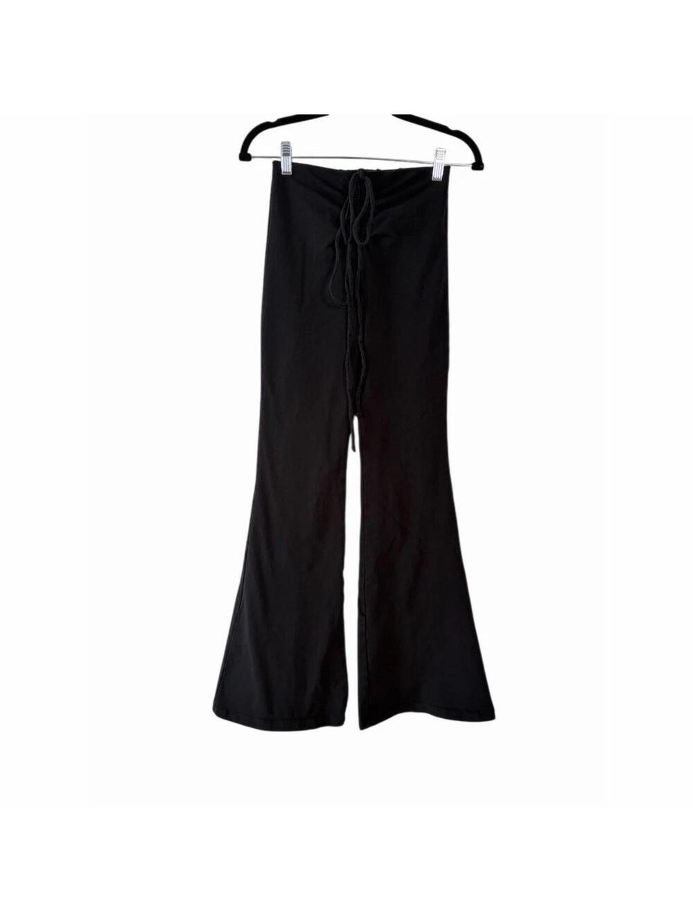 Forever 21 Pants Womens Size S Black Ruched Drawstring Flare Leg Y2K